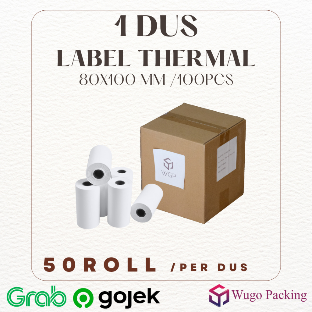 

LABEL THERMAL 80 X 100 mm isi 100 pcs KERTAS STICKER 1 Dus isi 50 Roll