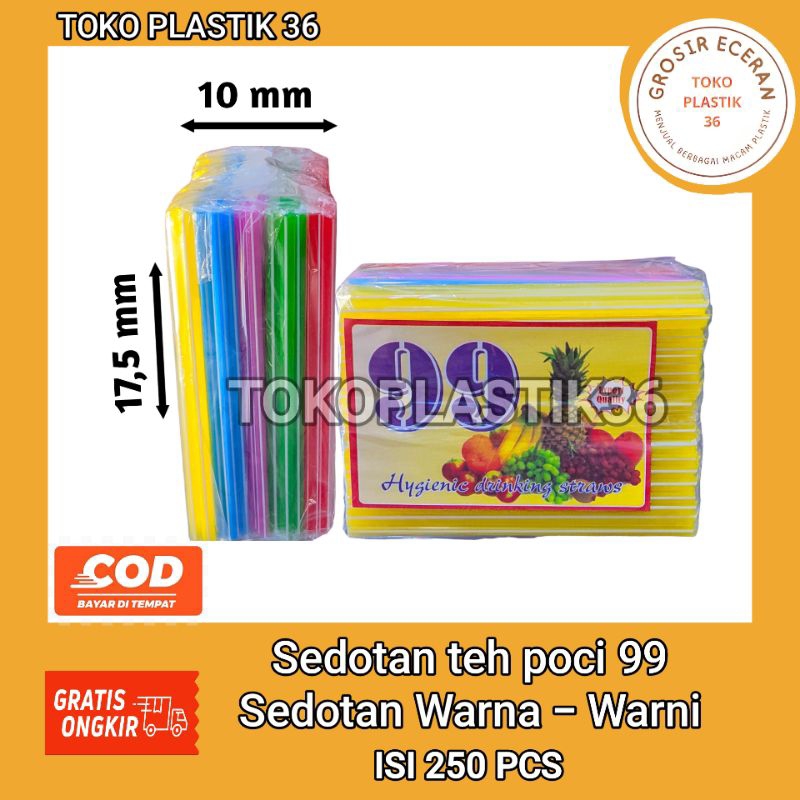 Sedotan Plastik 99 isi @250pcs Warna Warni Standar