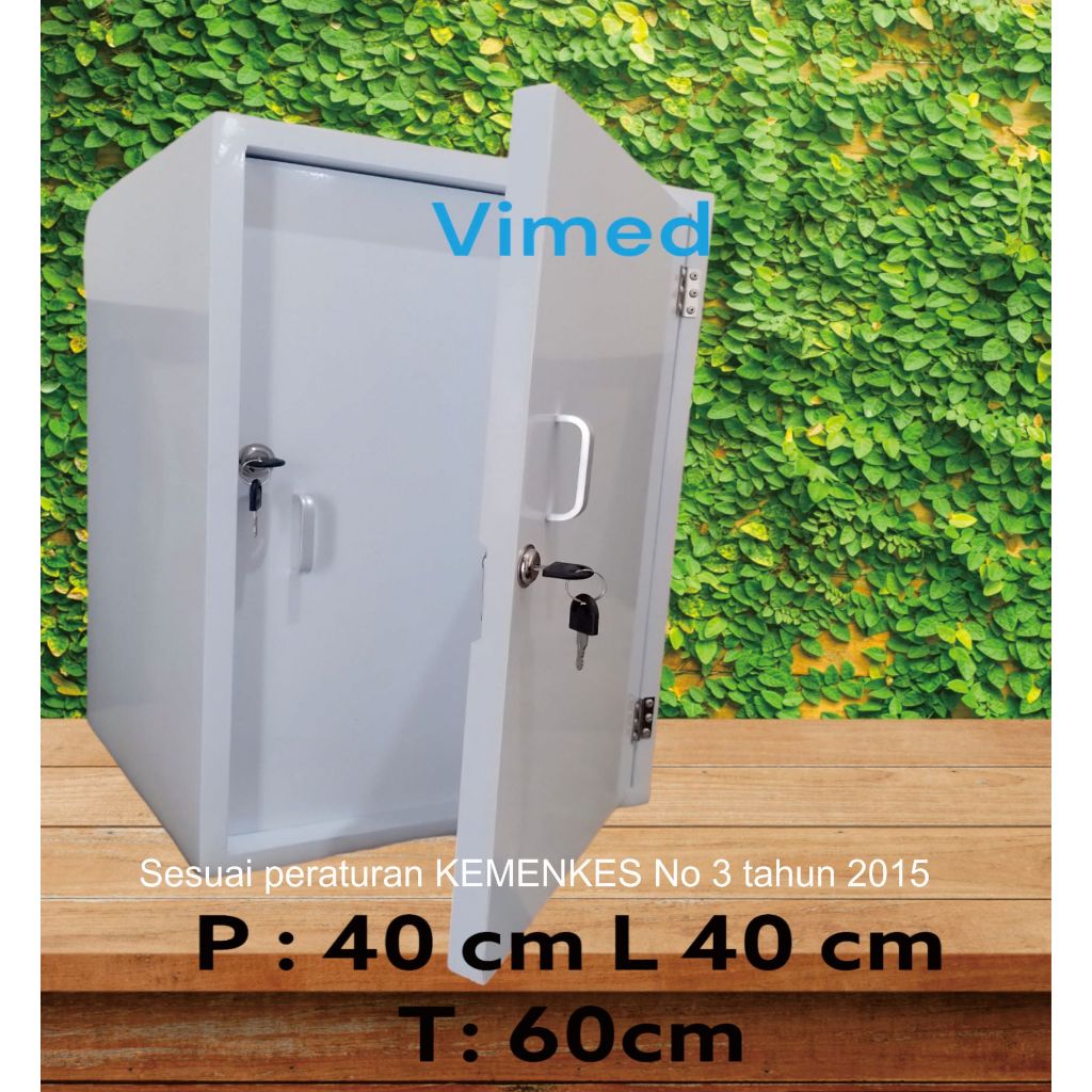 lemari narkotika untuk apotek ukuran  40cm x 60cm x 40cm