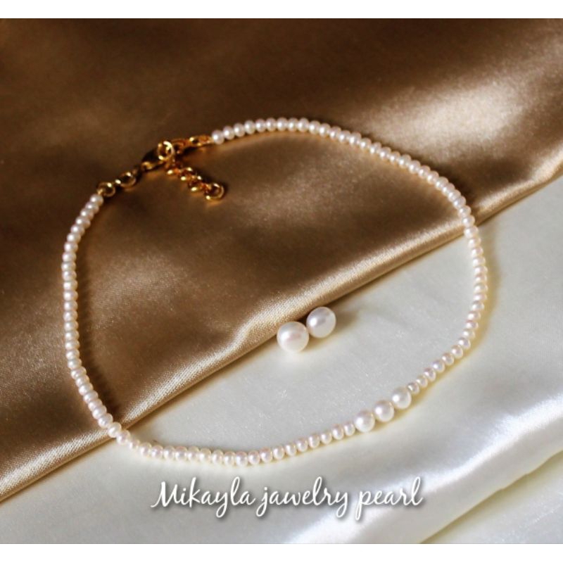 Set mutiara tawar lombok|Perhiasan mutiara lombok|Setelan kalung giwang mutiara asli lombok|Mutiara 