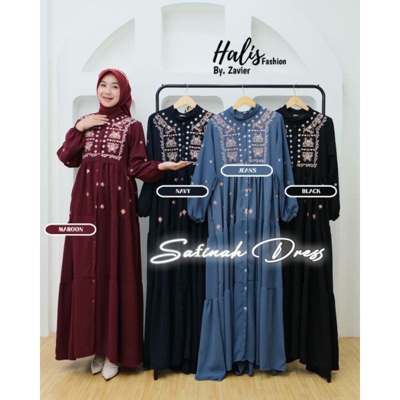 GAMIS CRINGKEL BORDIR SAFIRA SYAHARA SYAKIRA RABBANI ALUNA CRINGKLE DRESS BORDIR BY HALIS MODEL TERB