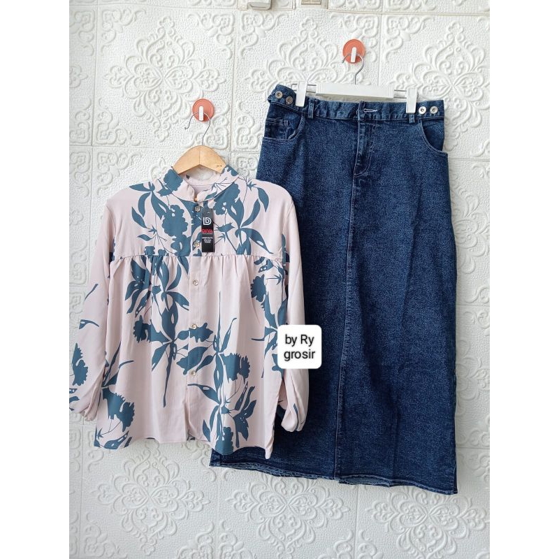 Setelan Wanita Jumbo Crincle + Rok Span jeans
