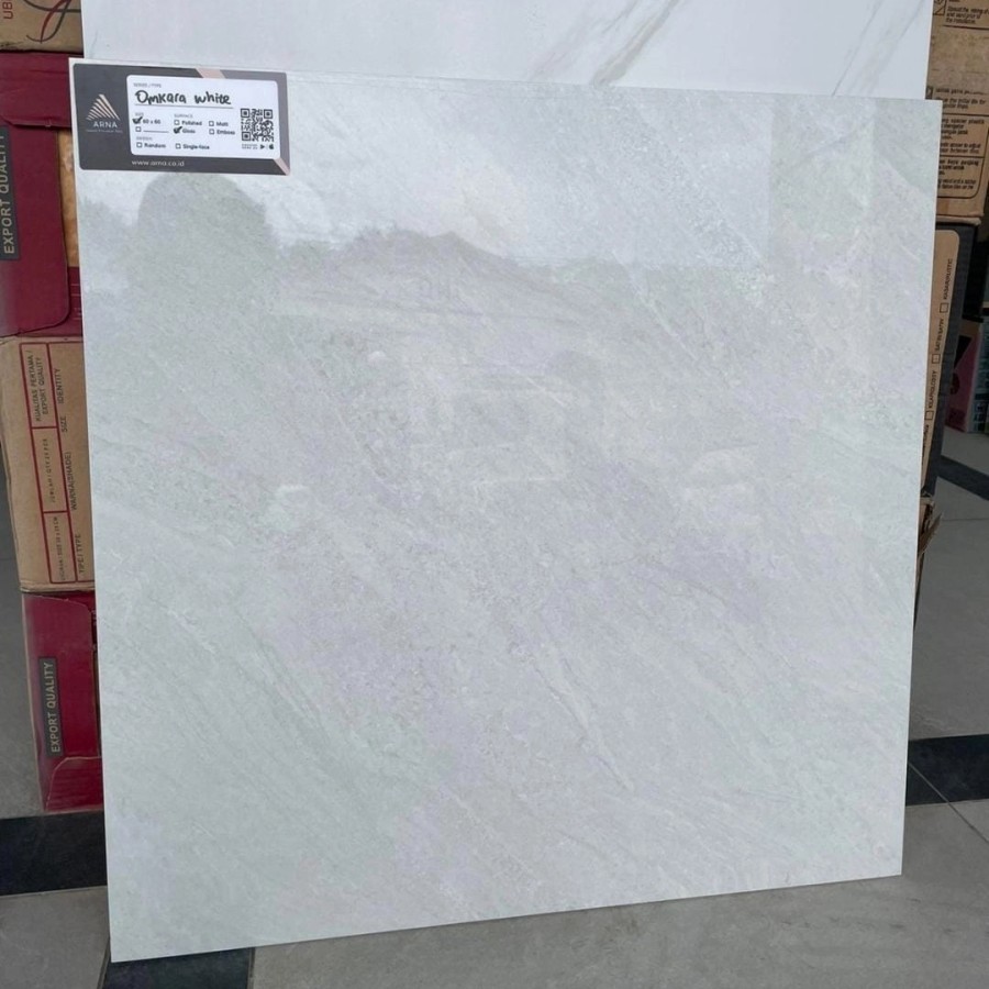 Granit Keramik Lantai Kw1 Motif Minimalis Ukuran 60x60 Arna Omkara White Glazed Polish 1 Dus Isi 4 P