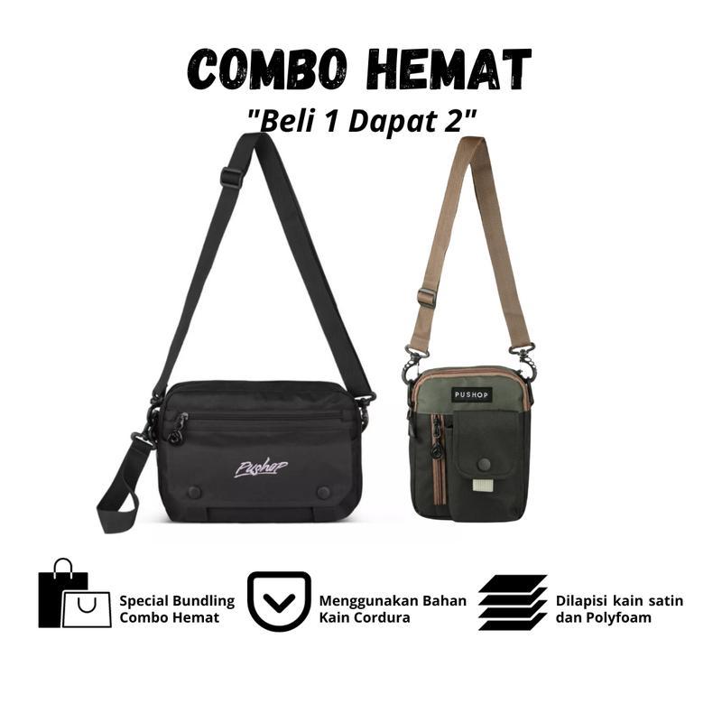 PUSHOP - COMBO HEMAT - Beli 1 Dapat 2 Tas Selempang Pria Slingbag RAZO Get Tas Mini Sling bag MOTTA