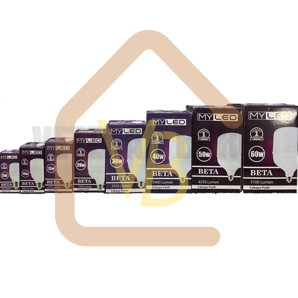 Lampu LED merk MYLED BETA 10 20 30 40 50 60 watt T BULB - Putih