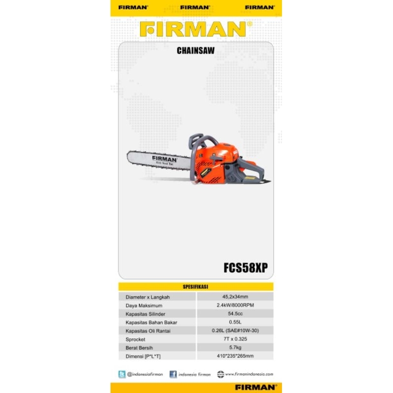 Firman Chainsaw FCS58XPNEW/Bar 24inch HN/RantaiYW