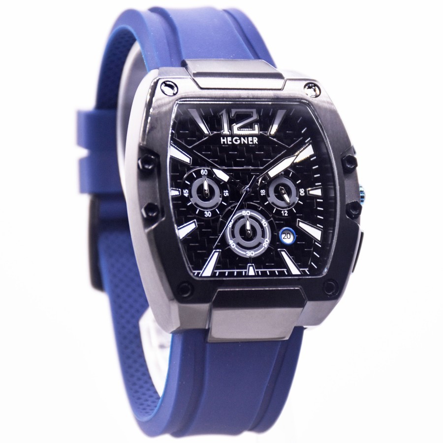 Jam Tangan Pria Hegner 1709 Chronograph Strap Rubber Original