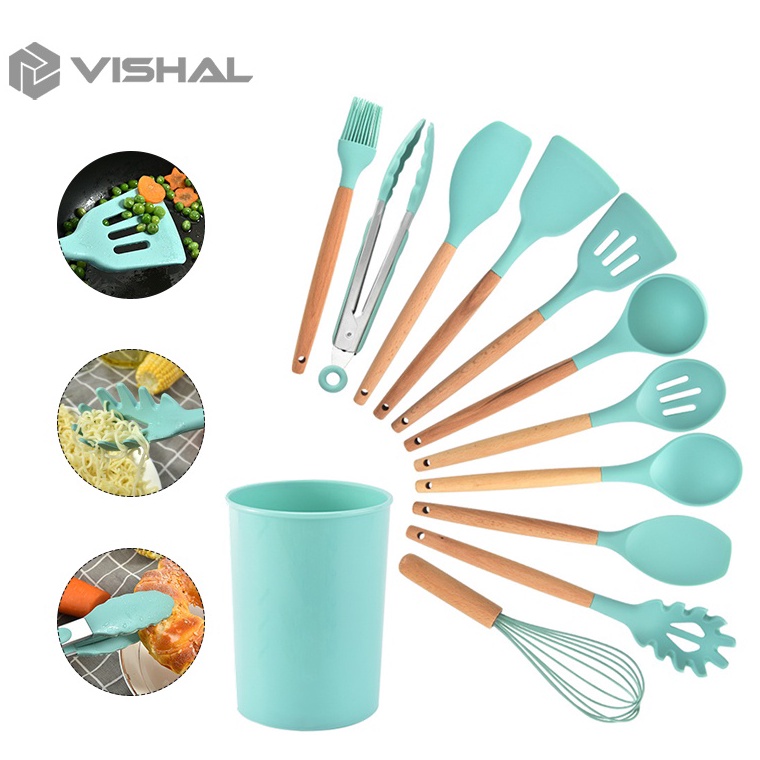 VISHAL 12pcs Kitchen Set Spatula Masker Alat Dapur Spatula Silikon Tahan Panas Peralatan Masak