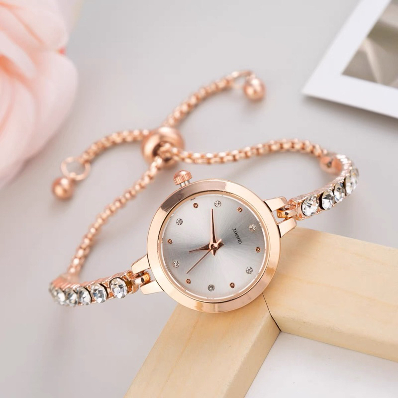 Jam Tangan Wanita Tali Serut Full Permata Jam Fashion Gelang Serut