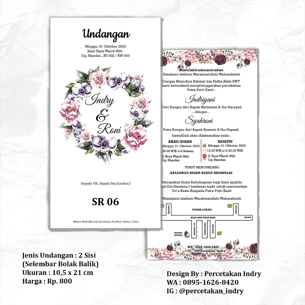 

UNDANGAN SELEMBAR BOLAK BALIK 10,5 X 21 CM , FREE PLASTIK DAN LABEL NAMA