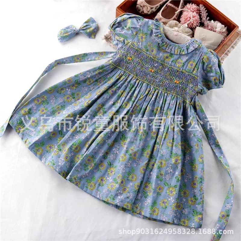 (PREMIUM) Dress Anak Motif / Baju Bayi Motif / Baju Anak Perempuan / Sunflower Hand Smocked Dress