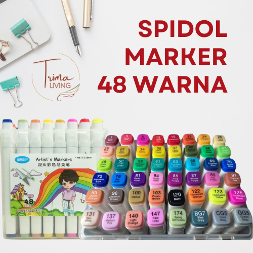 

TRIMA SPIDOL WARNA WARNI 48 WARNA | 48 COLORS ARTIST'S MARKER | DUAL SIDE SPIDOL FINE ART MULTICOLOR | PEWARNA MEWARNAI GAMBAR