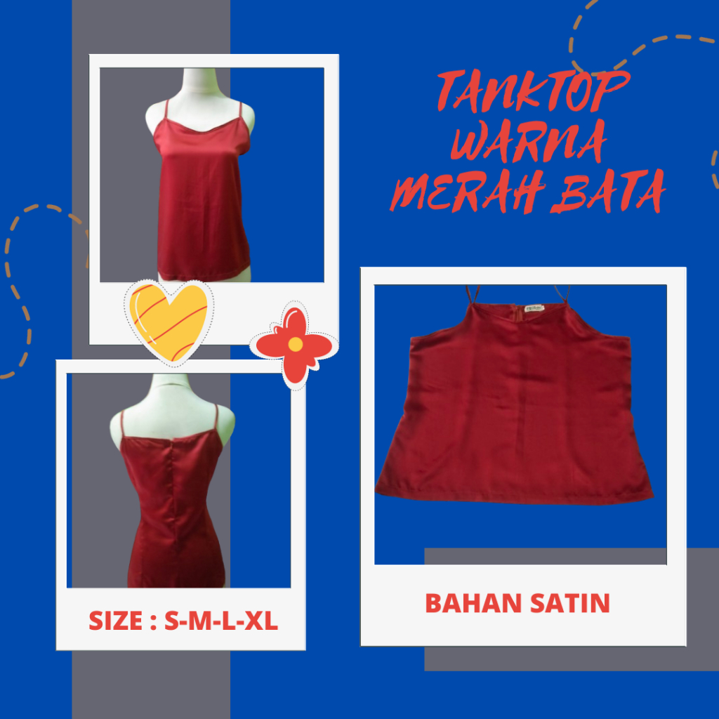 TANKTOP/ KAMISOL/ DALEMAN/ ATASAN WANITA BAHAN SATIN WARNA MERAH BATA