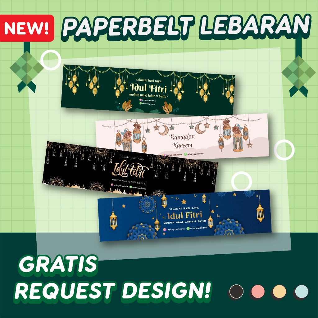 

Paper Belt Idul Fitri Lebaran Custom Label Hampers | Paper Sleeve | Label Segel Box Free Design