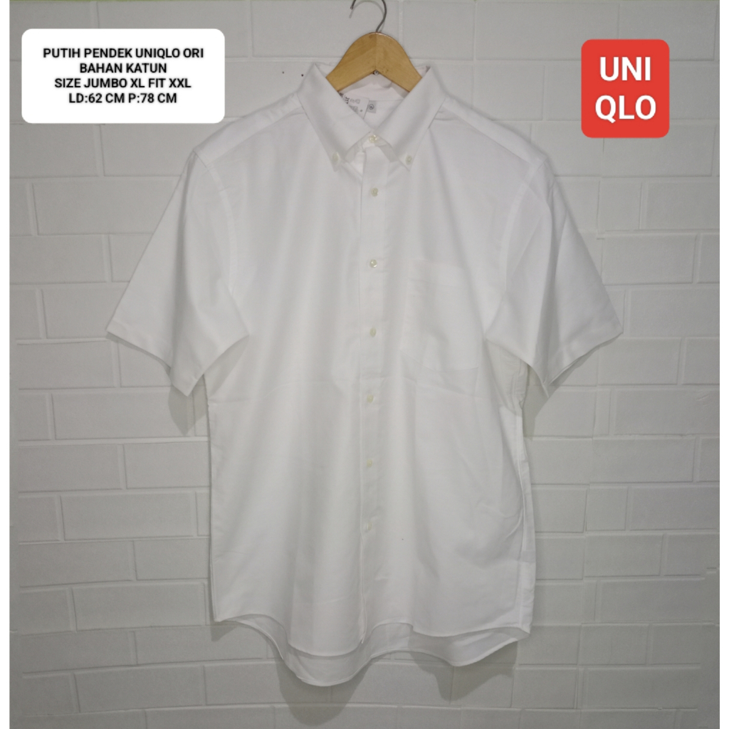 KEMEJA UNIQLO PUTIH PENDEK ORI SIZE GEDE XL FIT XXL LD 62 CM