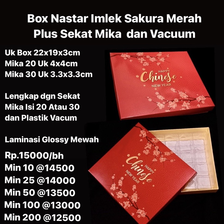 

Hemat Besar Beli Sekarang Box Nastar Imlek Sakura Merah Plus Sekat Mika dan Vacuum