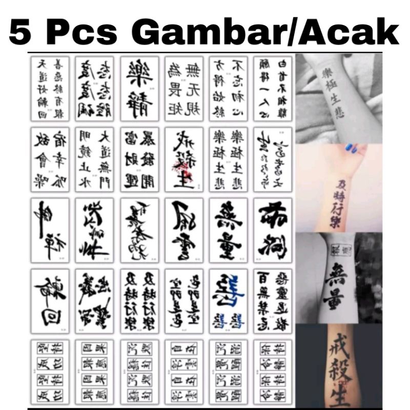 5 Lembar Tatto Tato Temporary Temporer Motif Tulisan Kanji Jepang Tahan Air Anti Air Sementara