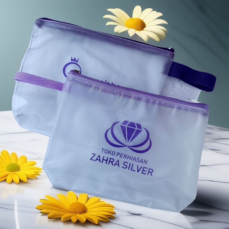 Dompet Kosmetik Plastik Transparan Mika Anti Air Warna Ungu