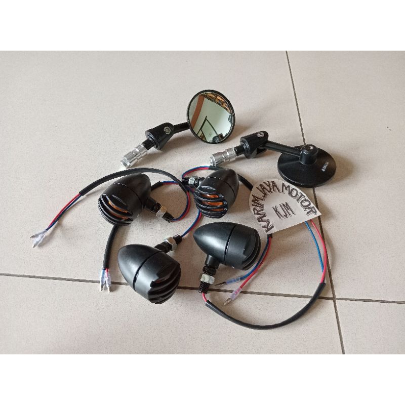 PAKET SPION JALU STANG SET LAMPU SEN SEIN RETING GRIL ACIPI PENTOL 4 BIJI CUSTOM JAPSTYLE GL MEGAPRO