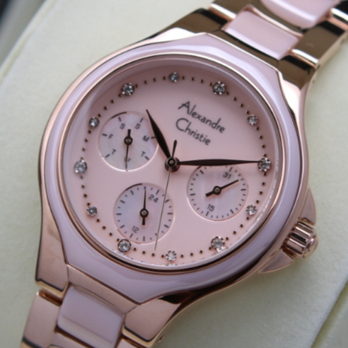 Alexandre Christie Wanita Original Warna Rose Gold Pink - AC2B03 - Ceramic and Stainless Steel
