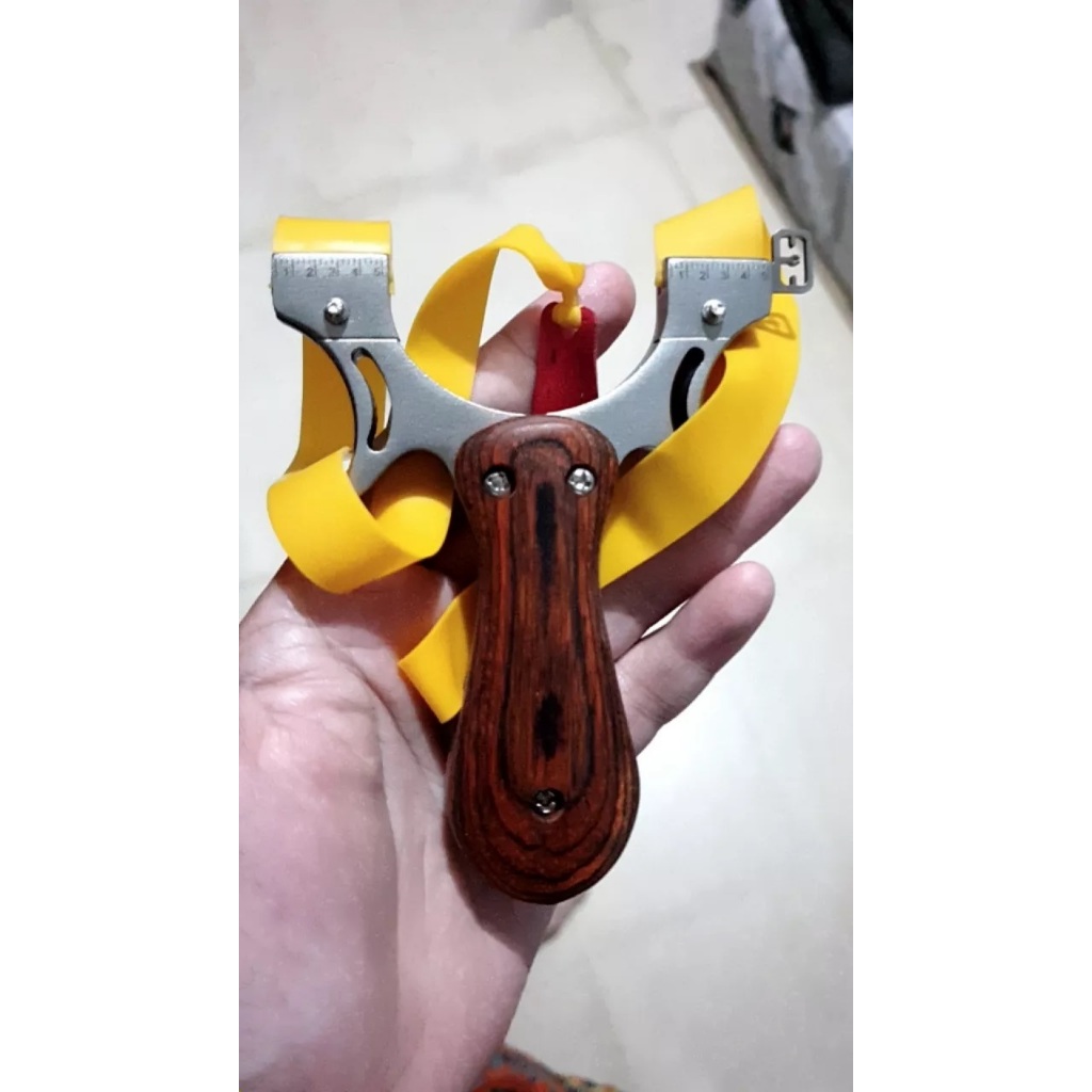 Ketapel Metal Slingshot Hunting Catapult + Karet Kuat Stainless steel Motif Kayu P1125 Piaoyu