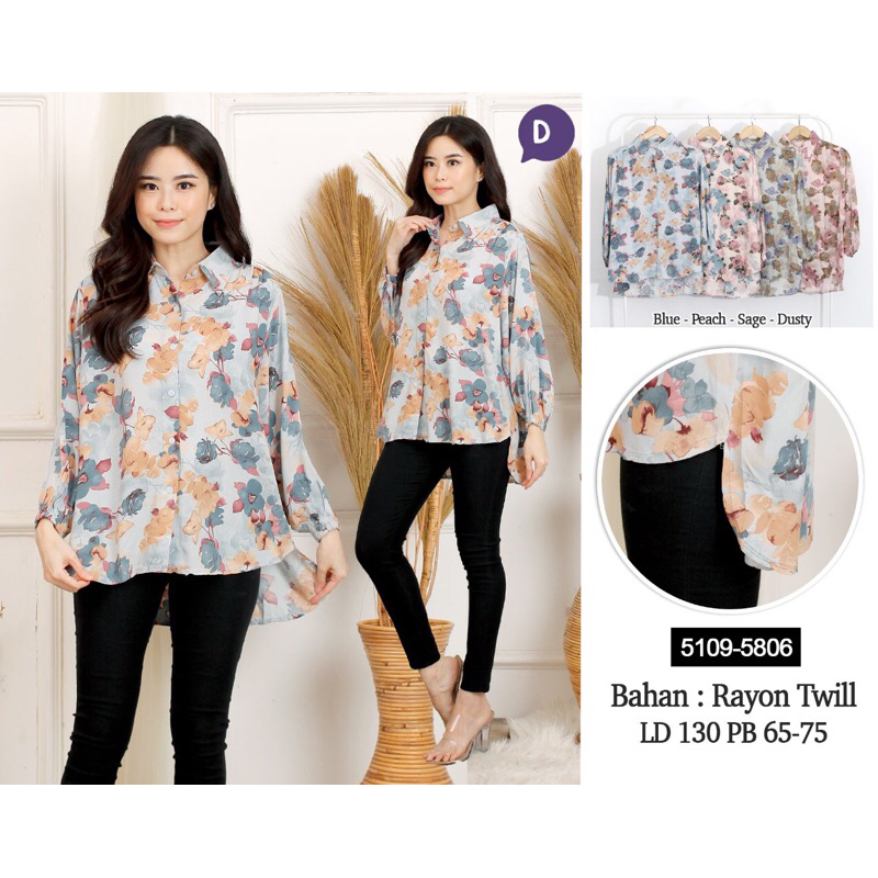 (❗️𝐓𝐄𝐑𝐁𝐀𝐑𝐔❗️) bunga-bunga Kemeja Wanita Motif Blouse Wanita Bahan Crincle Rayon x Satin Warna Acak