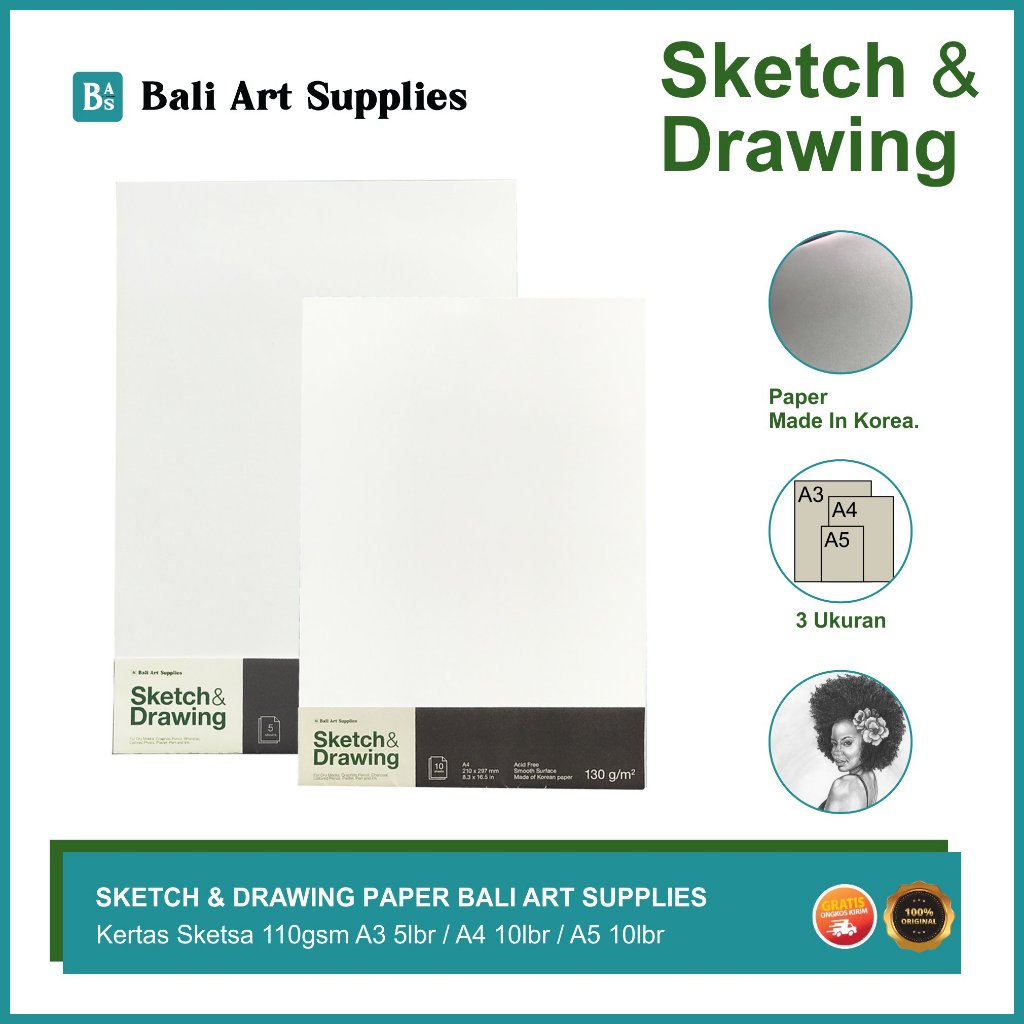 

Sketch & Drawing Paper Bali Art Supplies / Kertas Gambar & Sketsa Lembar 110gr ( A3 5lbr/A410lbr/A5/10lbr )