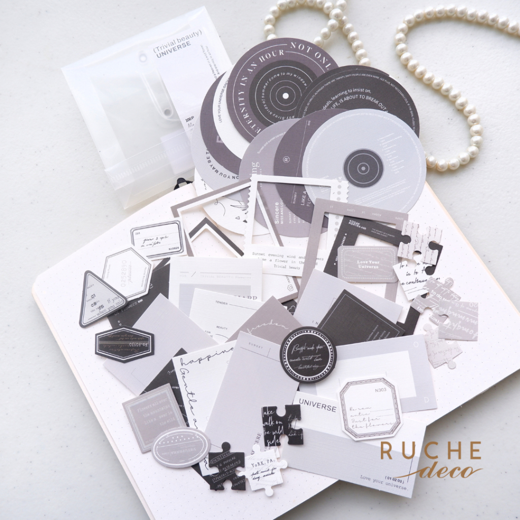 

RUCHE DECO - Paper Pack Black & White Memo Frame / Decorative Paper BuJo / Vintage Decor - Decorative paper