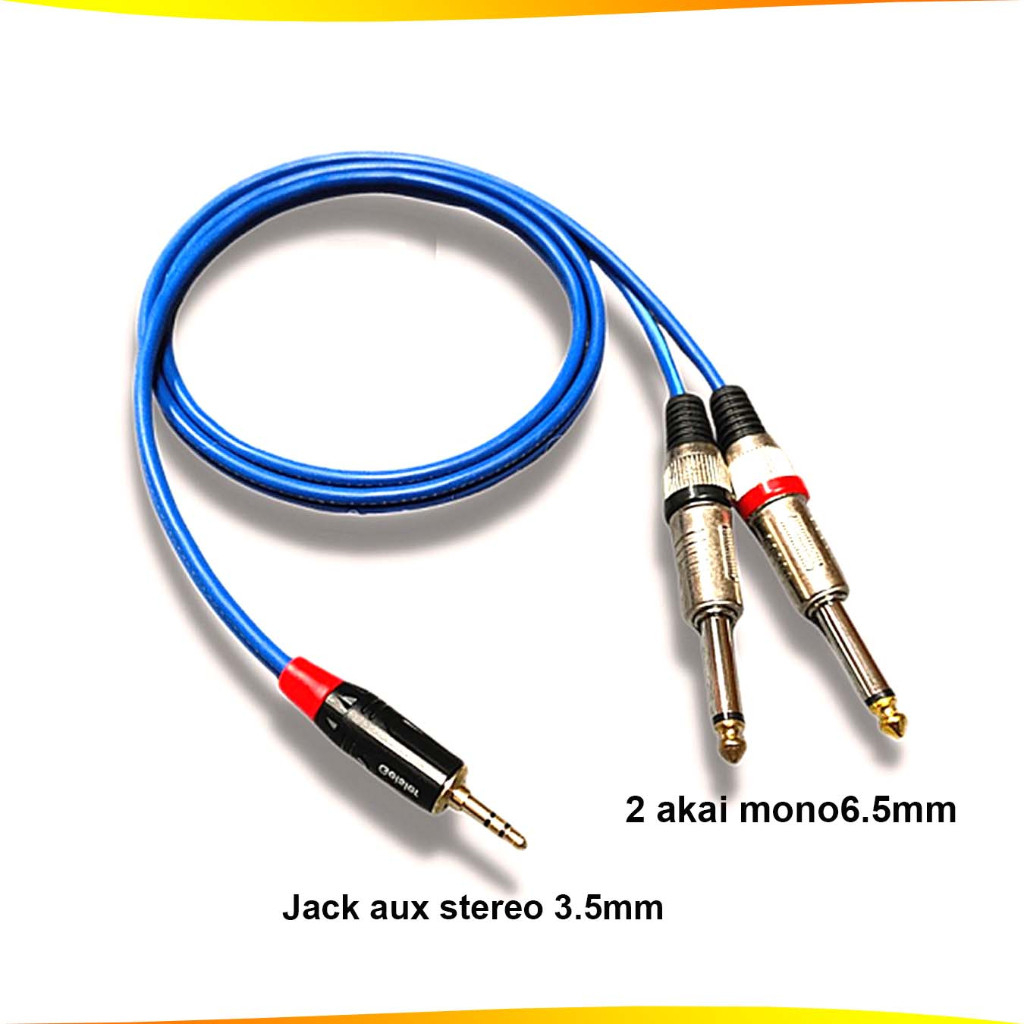 Kabel jack audio mini stereo 3.5mm to 2 akai mono 6.5mm (0,5 meter)