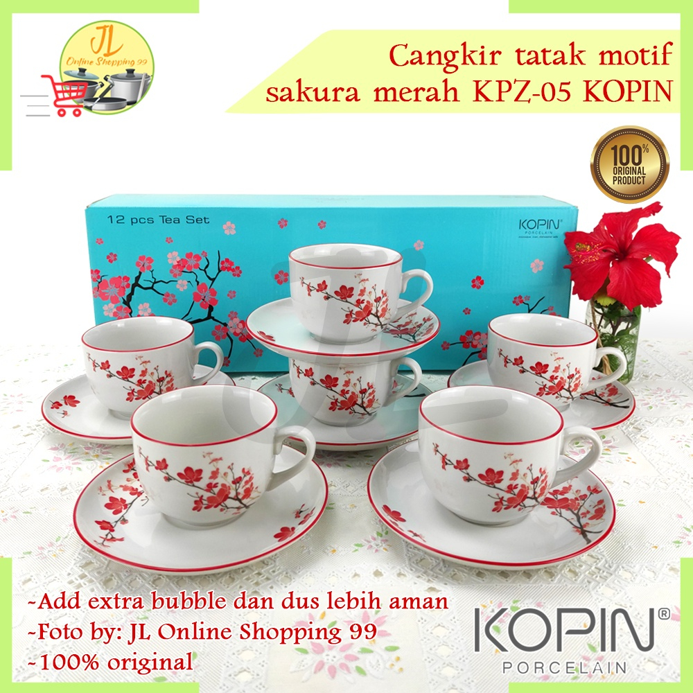 KOPIN cangkir set 6 pasang motif sakura merah KPZ-05 / coffee tea set