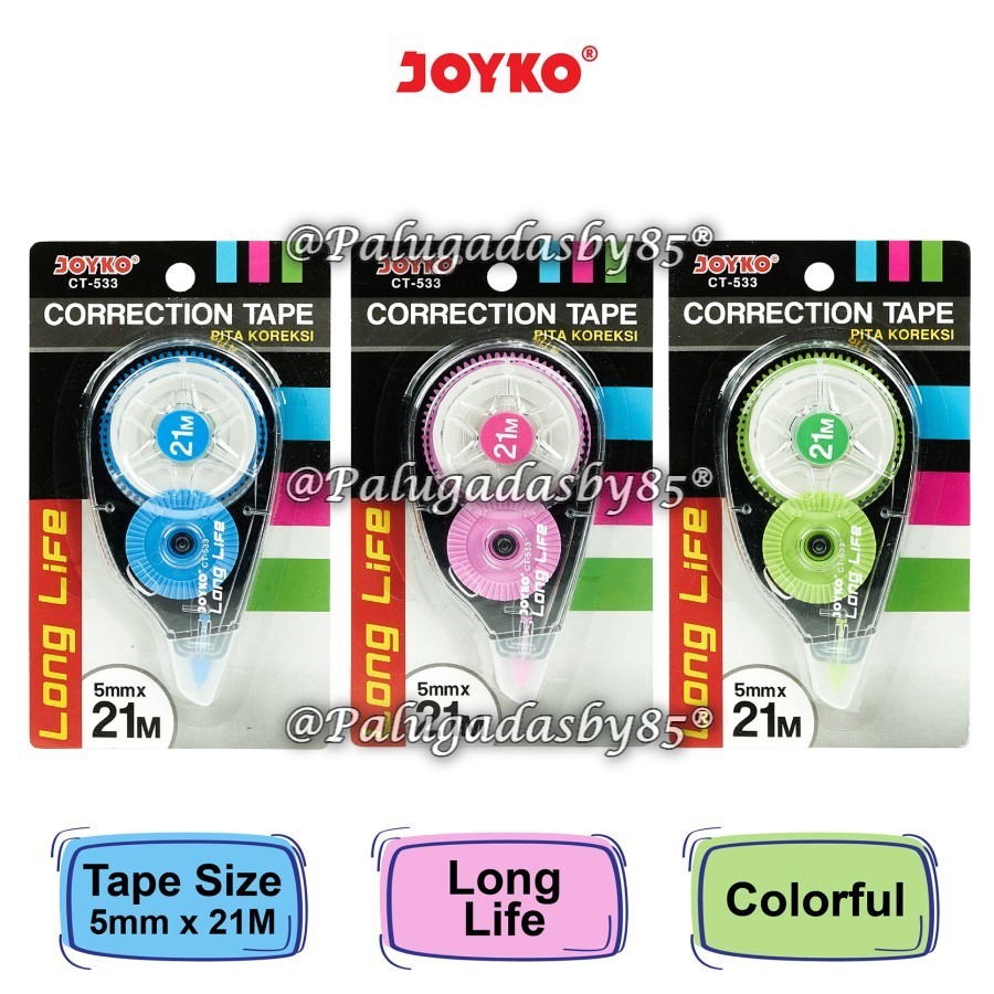 

(1 Biji) GROSIR Correction Tape JOYKO CT-533 (21 M x 5 mm) / Correction Tape Pita Koreksi Joyko CT-533 / Joyko CT 533 / Joyko CT533
