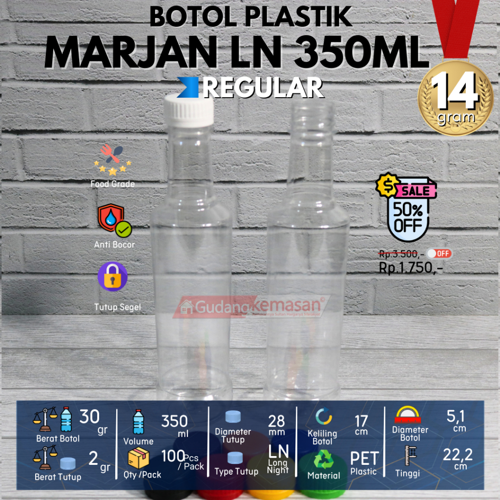 BOTOL PLASTIK 350ML MARJAN KECIL TUTUP WARNA WARNI LN - FLASH
