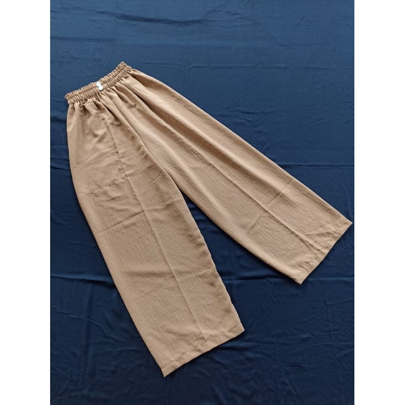 Celana kulot crickle warna coksu/ celana wanita coklat susu kekinian