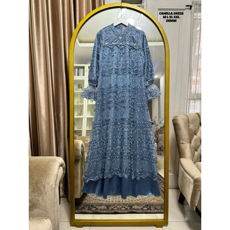 (REALPICT) NEW ARRIVAL GAMIS CAMILLA DRESS PAYET PREMIUM | GAMIS SATIN VELVET MIX PAYET | DRESS PEST