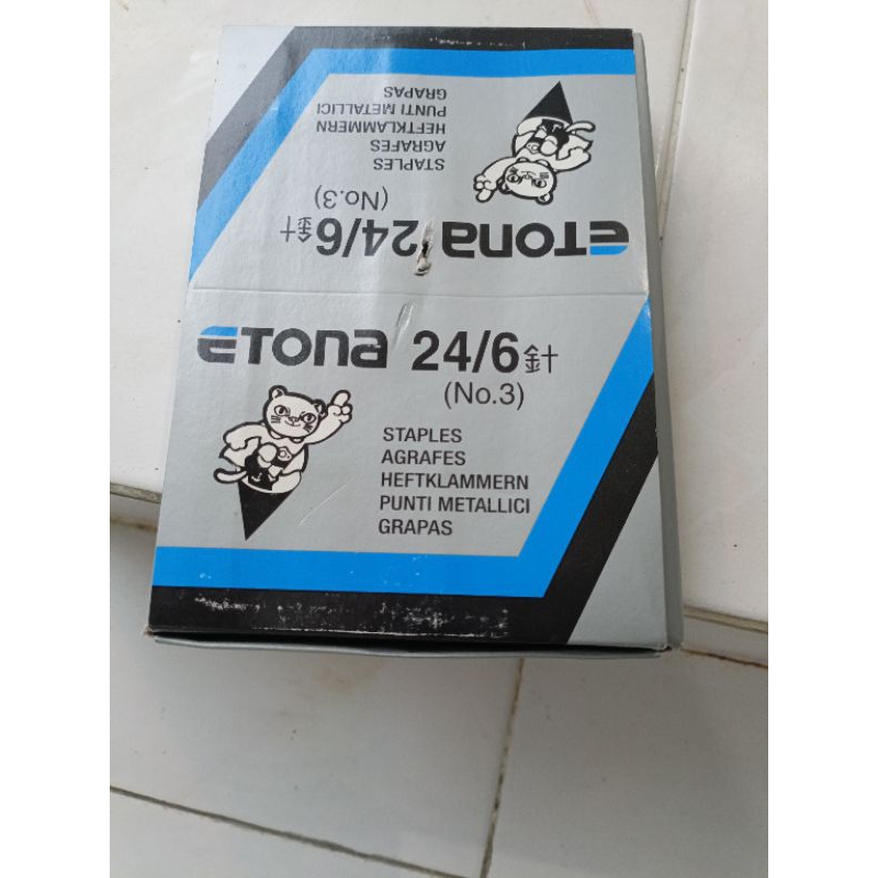 ETONA isi staples 24/6(1dus=20kotak).Ori ada huruf K didus besar ( khusus utk jok motor dan utk stap