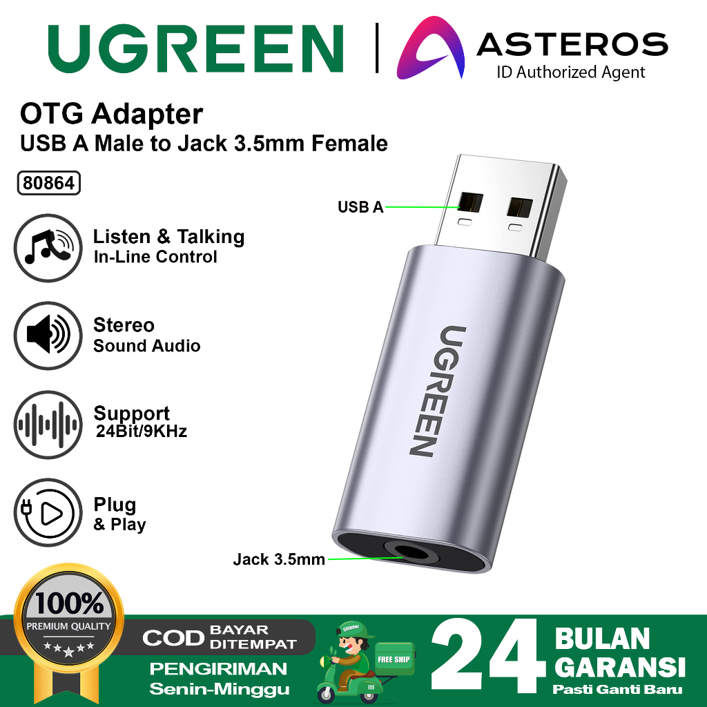 UGREEN Sound Card External Usb 2.0 Stereo Ugreen Usb Soundcard 80864