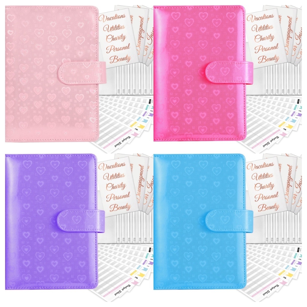 

Laser Heart A6 Budget Binder Keuangan Notebook Macaron 6rings Loose-leaf Handbook PU Cash Planner Budget Book