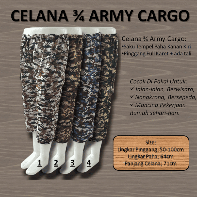 PROMO kargo termurah Celana Cargo Doreng Army Kolor Sirwal Pendek/Panjang 7/8 Basic Premium Tebal