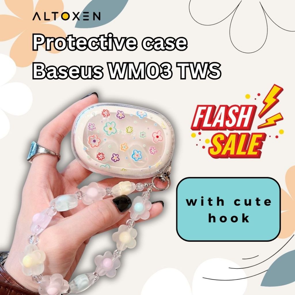 Case TWS Baseus WM03 Transparant Soft Case Free Tali Gantungan Lucu Earphone Protection