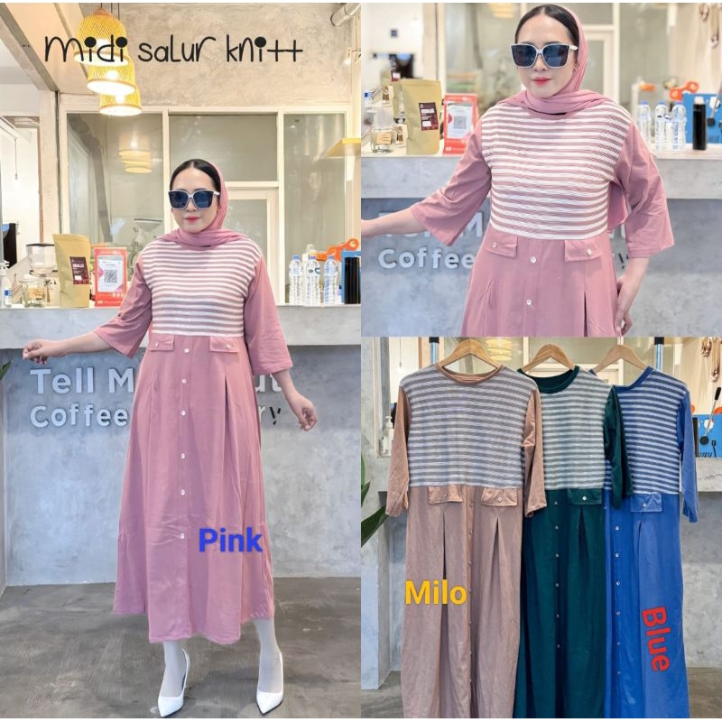 DRESS MIDI KNIT RAJUT IMPORT KOMBINASI KAOS COTTON COMBAD PREMIUM