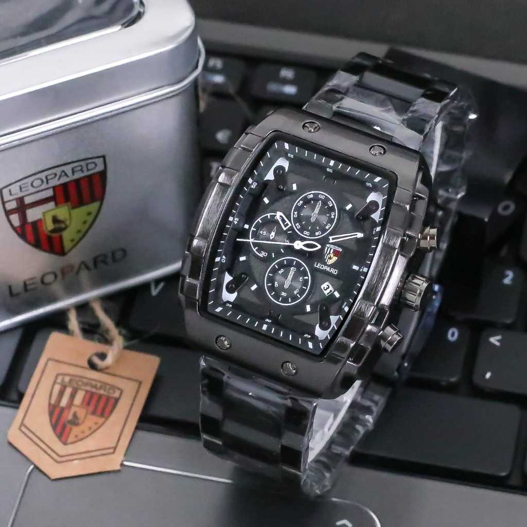 Jam Tangan Pria Leopard-8018 Original Rantai Body Panjang Chrono Variasi Tanggal Aktif Box Exclusive