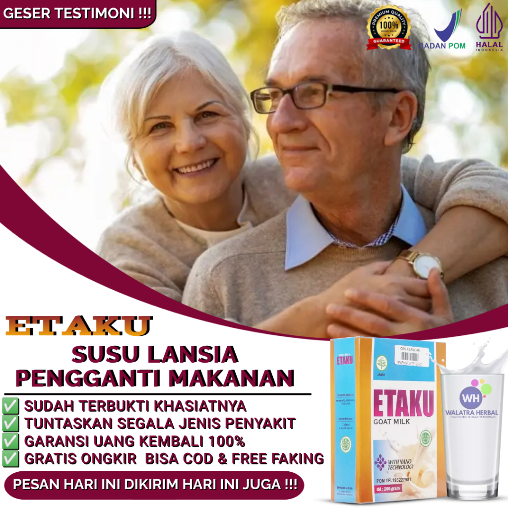 

ETAKU ORIGINAL 100% - Susu Lansia Pengganti Makanan - Obat Lansia Susah Makan, Nafsu Makan Kurang, Penambah Nafsu Makan Etaku Penambah Berat Badan DLL