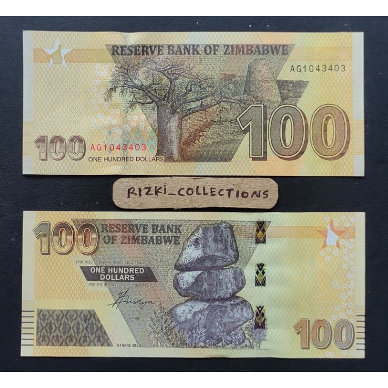 Uang Kertas Asing Zimbabwe 100 Dollars