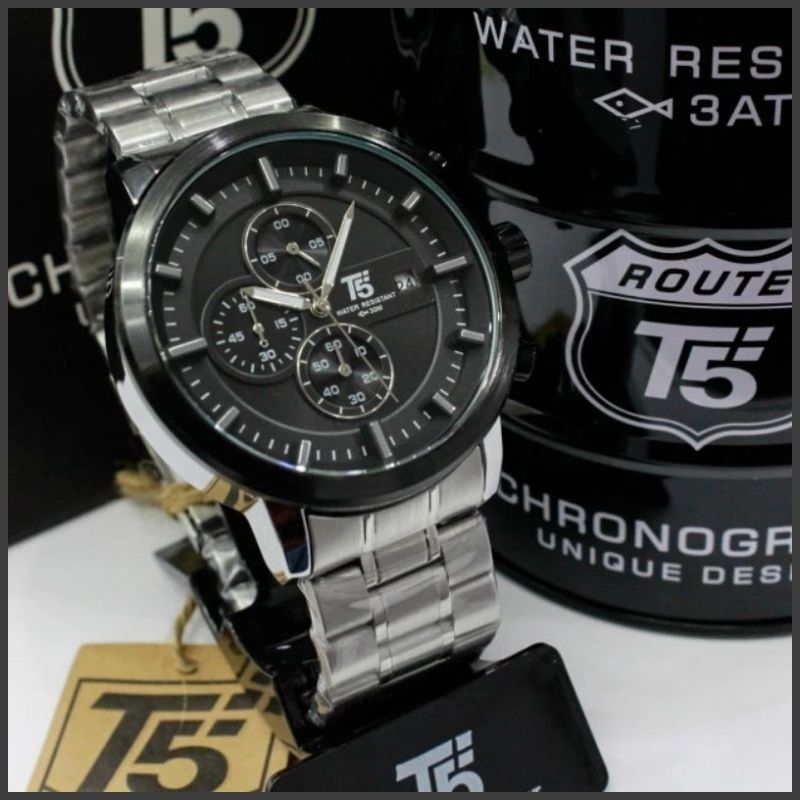 Original Jam Tangan Pria T5 H3541 Chrono On Analog Watch Stainless Steel Free Box T5