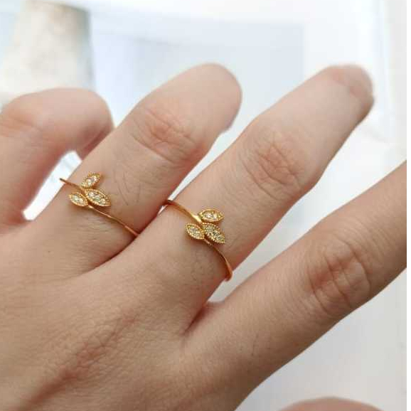 Cincin Bunga linea spiral fashion emas asli kadar muda 375