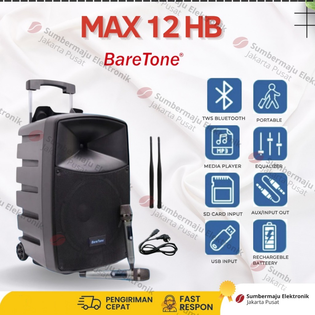Gratis Ongkir Baretone 12 HB 12HB MAX 12 HB Speaker Portable 12 Inch