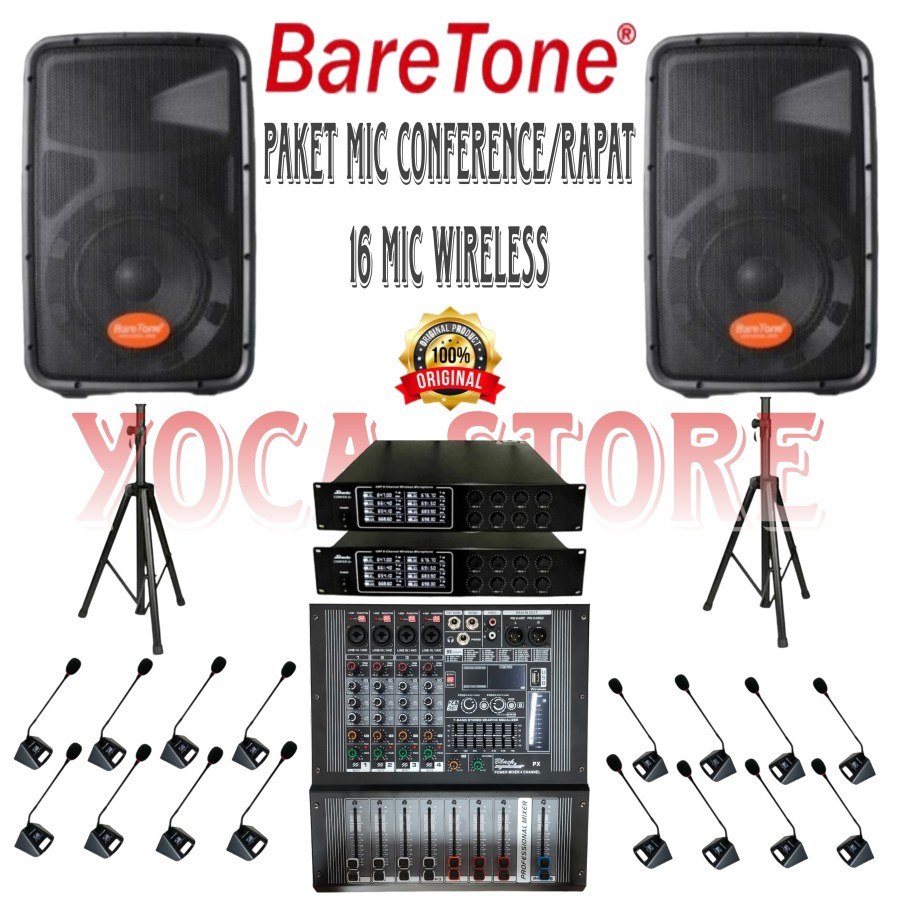 Paket 16 Mic Wireless Conference,Ruang Rapat, Speaker Baretone 8 Inch