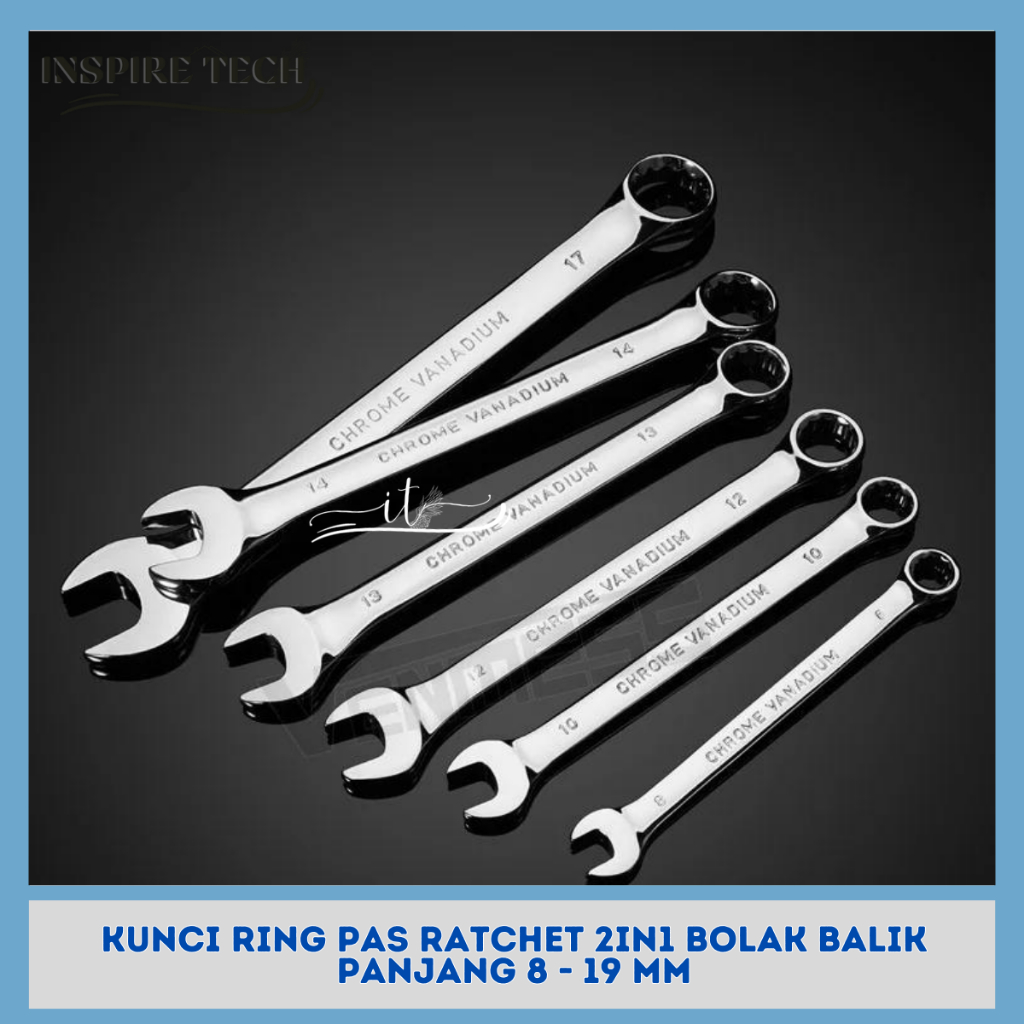 Kunci Ring Pas Rachet 8-19mm Kunci Kombinasi Combination 2in1 Bolak Balik Multifungsi