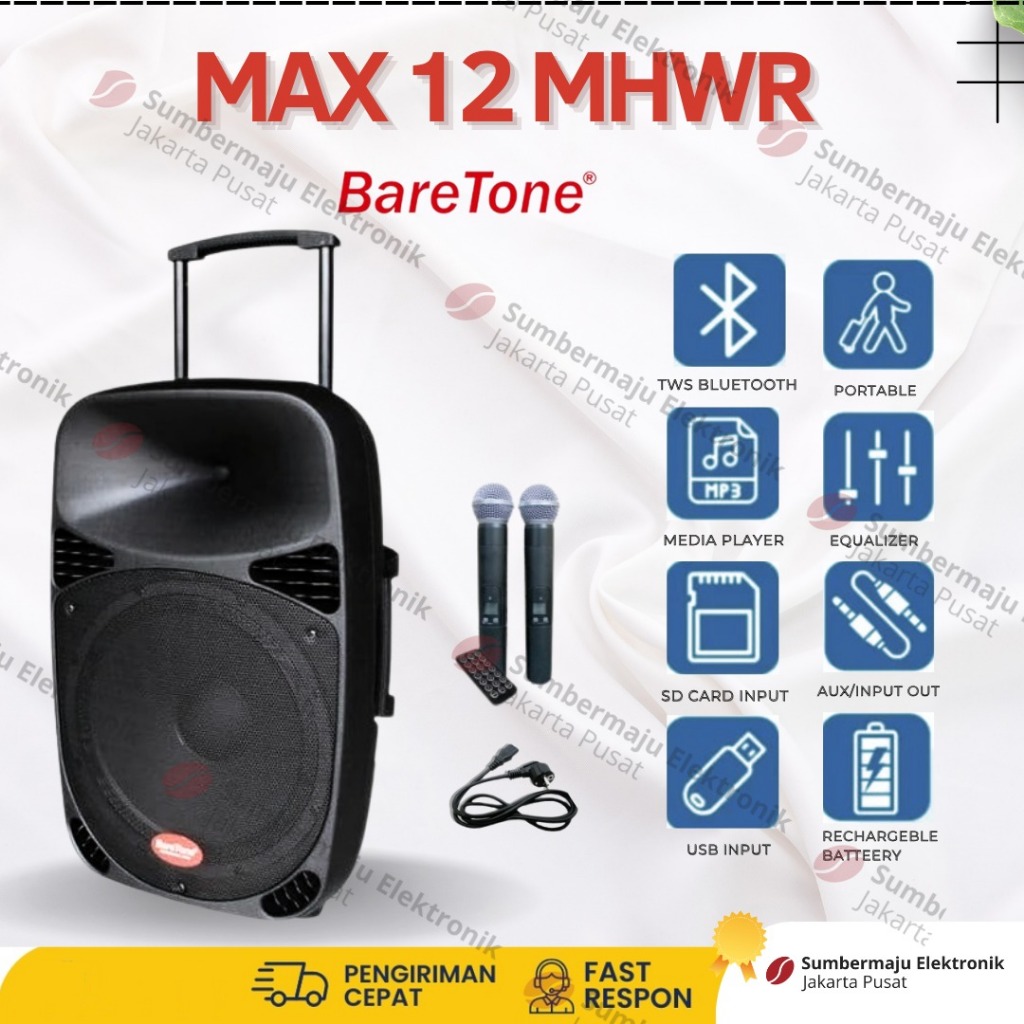 Gratis Ongkir BARETONE 12 MHWR  12MHWR 12Inch Speaker Portable Meeting