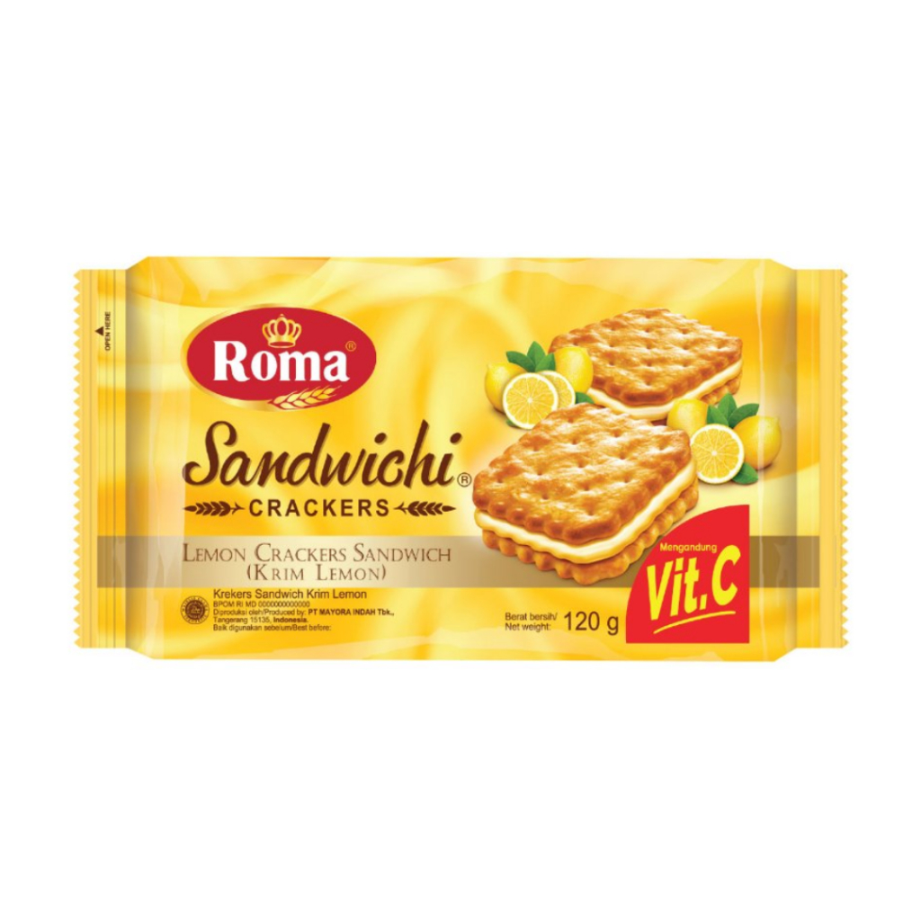 

ROMA SANDWICHI CRACKERS KRIM LEMON 120 G BISKUIT ROMA ROTI KERING